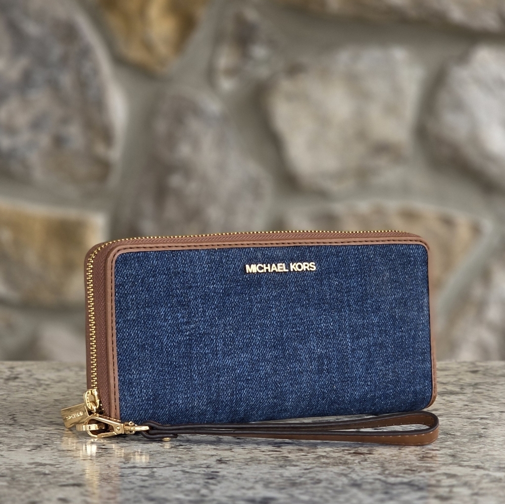Michael Kors Jet Set Continental Denim Wristlet Wallet